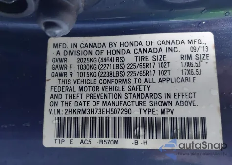 2014 Honda Cr-V Ex-L from USA, damaged, VIN 2HKRM3H73EH507290